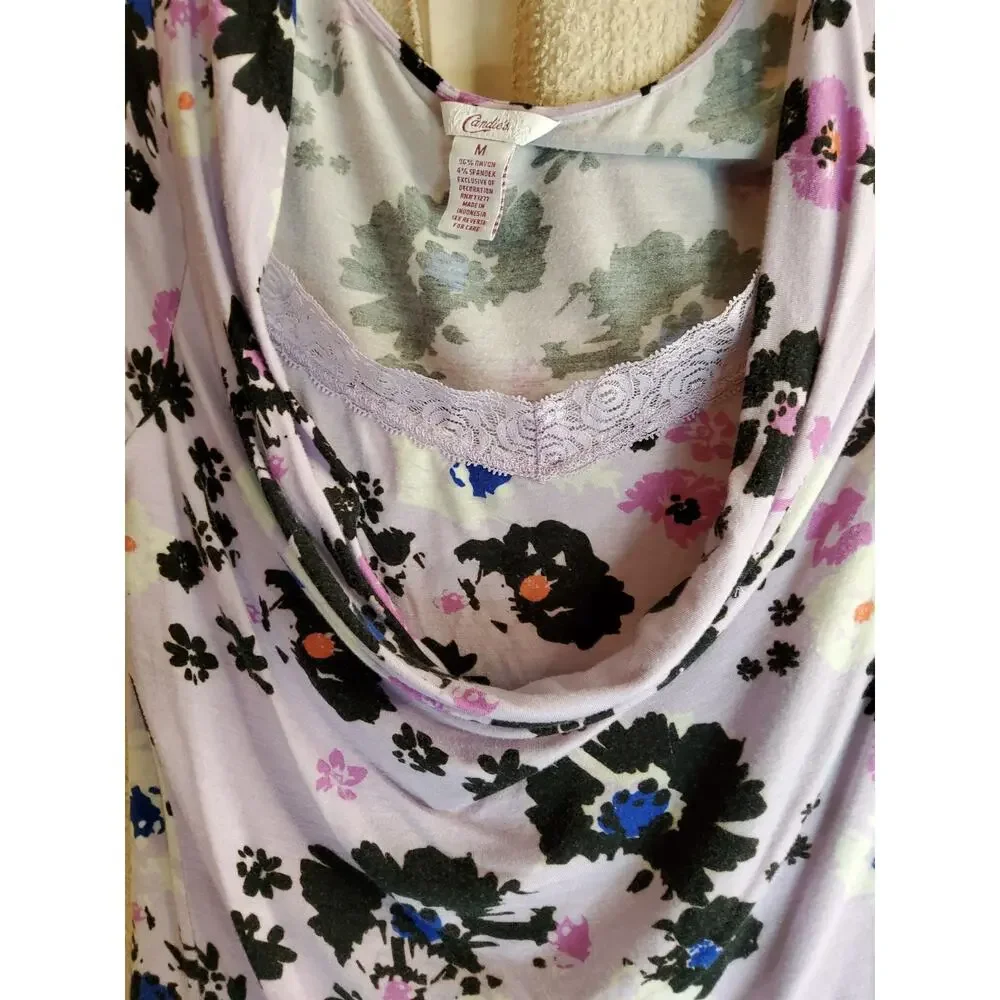 #451 Excellent Pre-Loved Vintage Candie's Cowl Neck Tunic Floral Tee Size M - Picture 2 of 2